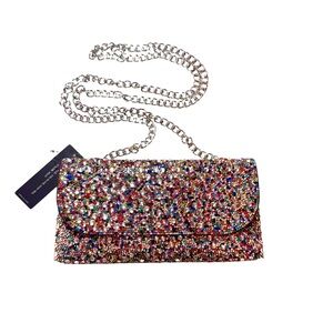Multicolor Crystal Embellished Chain Shoulder Clutch, NWT